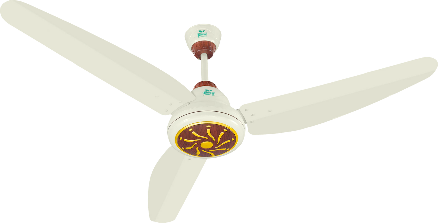Ceiling fan with three blades on a white background
