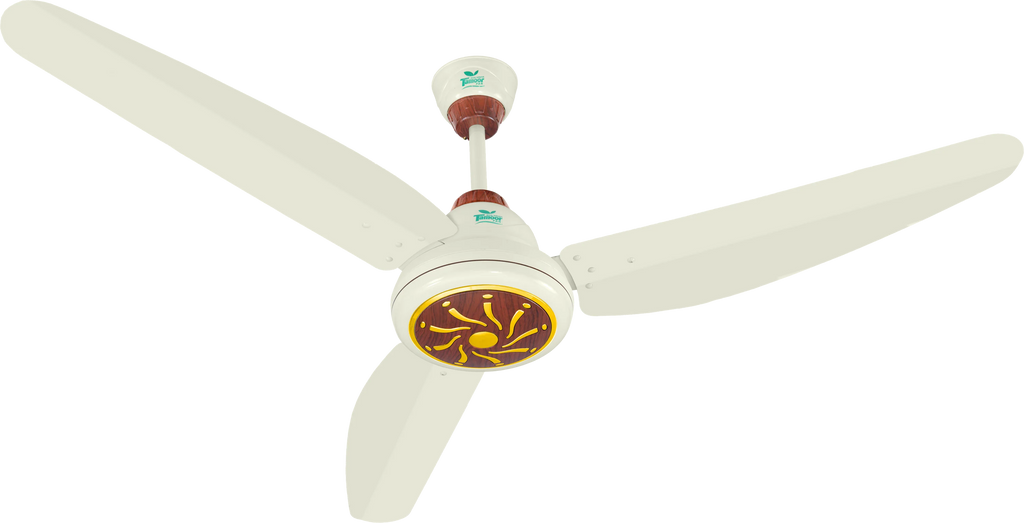 Ceiling fan with three blades on a white background