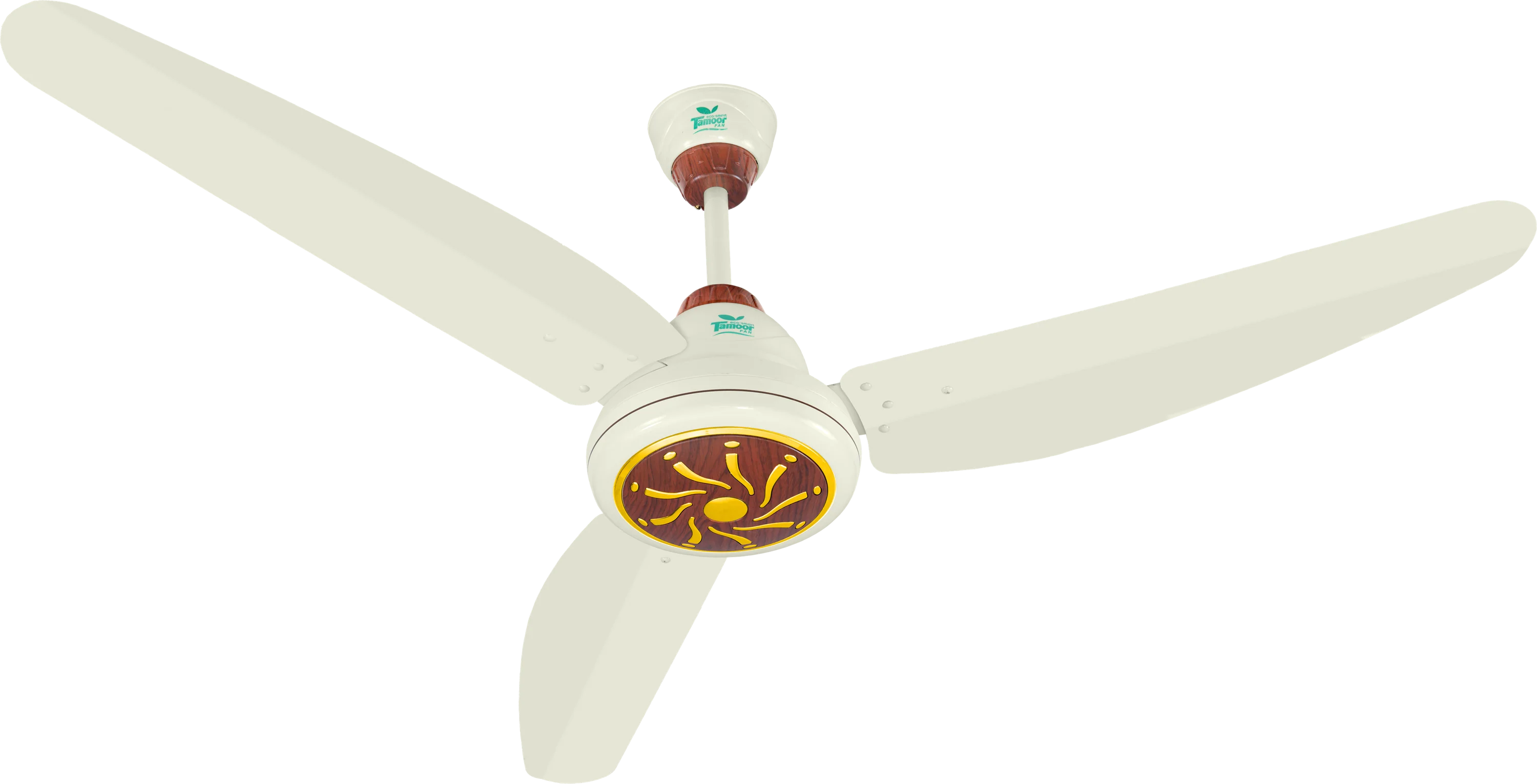 Ceiling fan with three blades on a white background